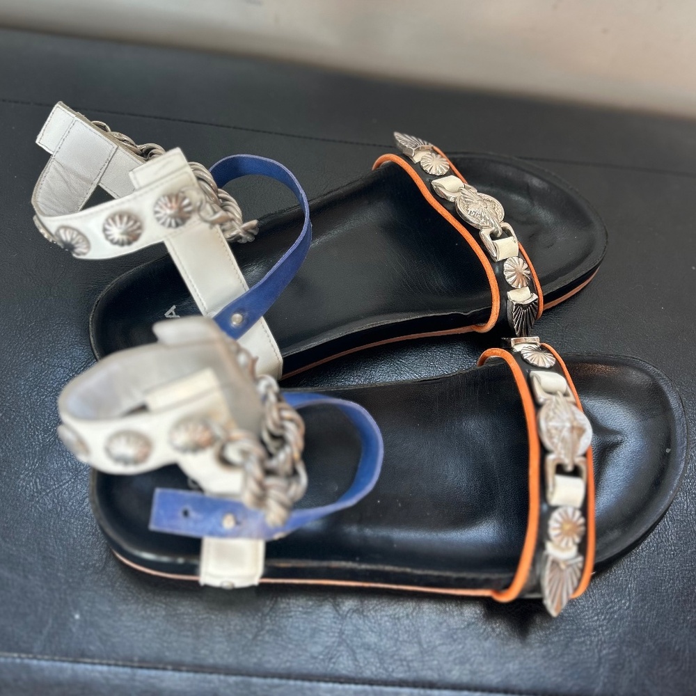TOGA PULLA Metal Embellished Sandals-Black and White/ Size 38 (US8)